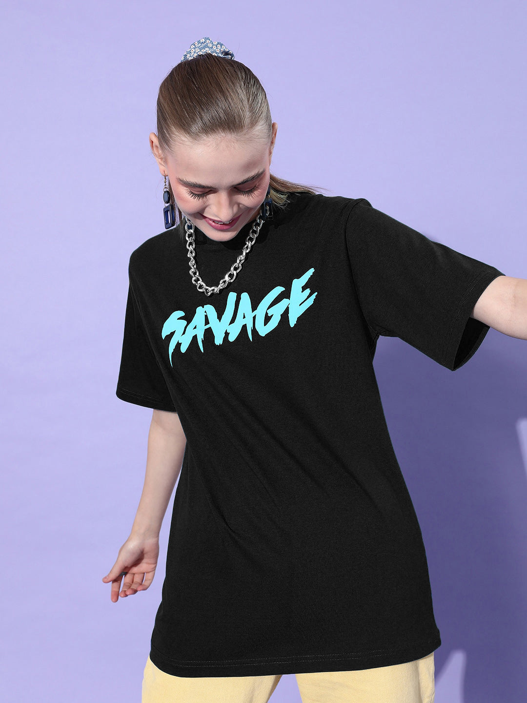 Women's Savage Print Oversized Graphic Tee