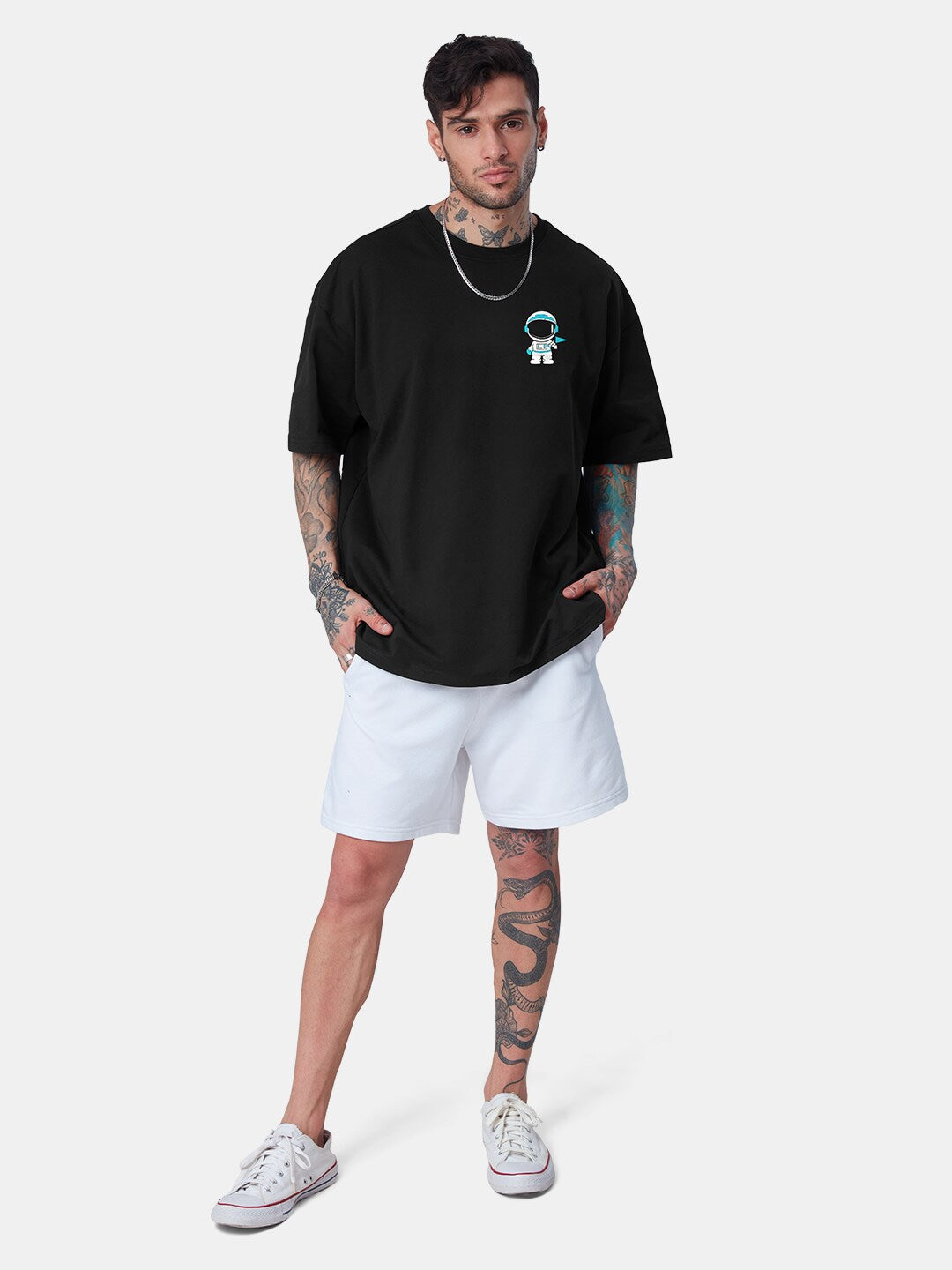 Men's Shot Stars Oversized Black Graphic Tee