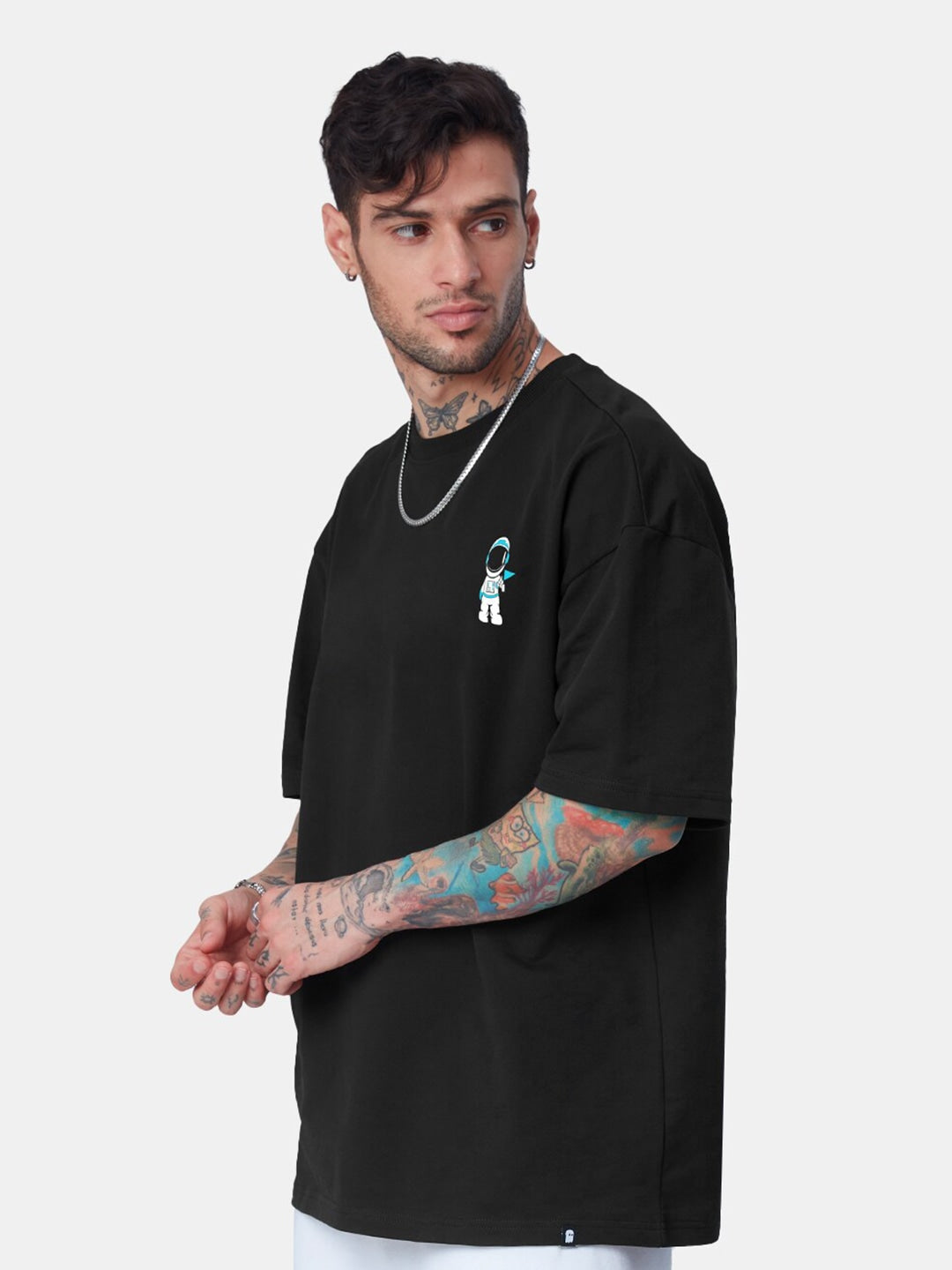 Men's Shot Stars Oversized Black Graphic Tee