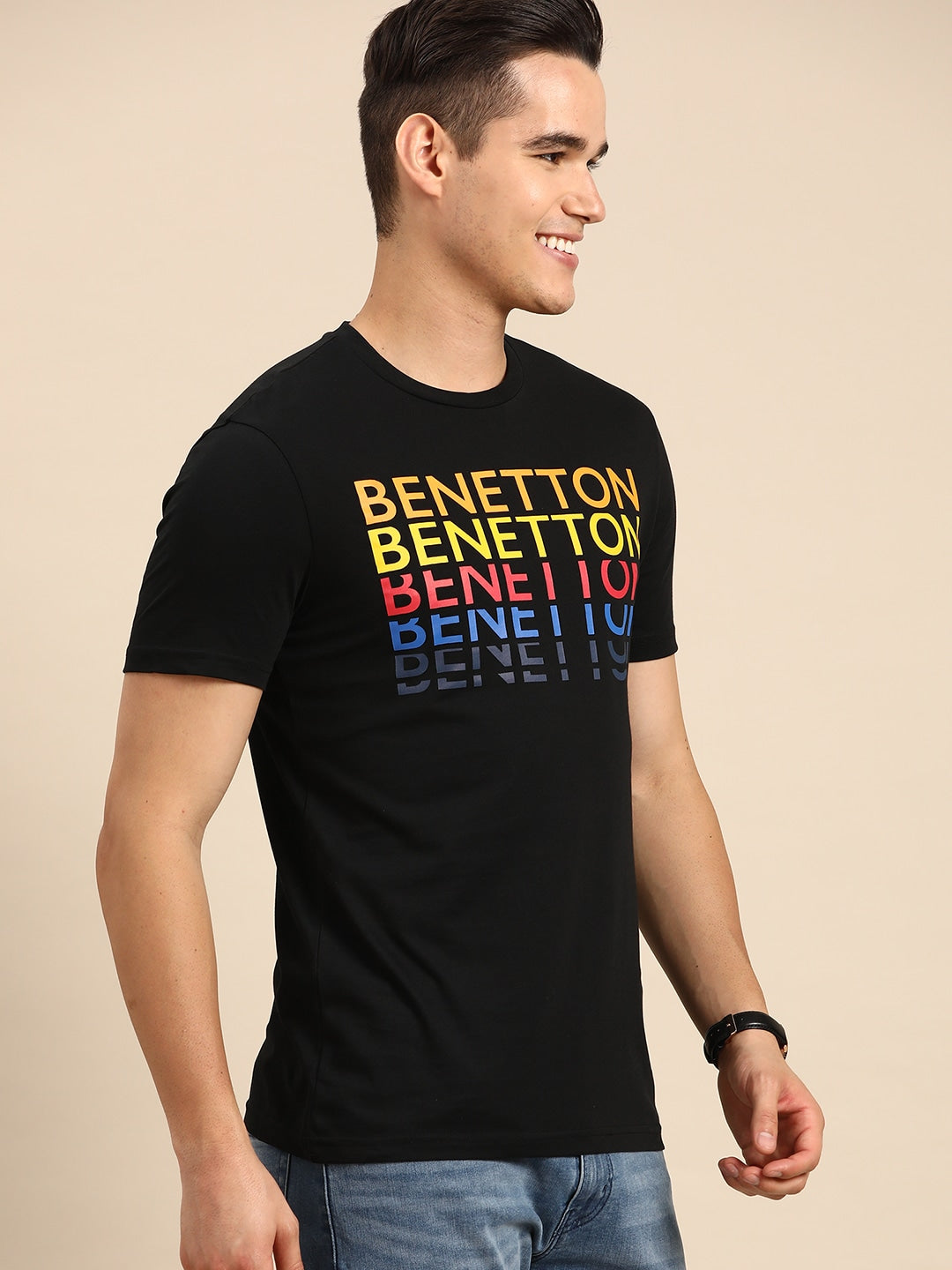 Men's Multi Benetton Print Graphic Slim Fit Tee