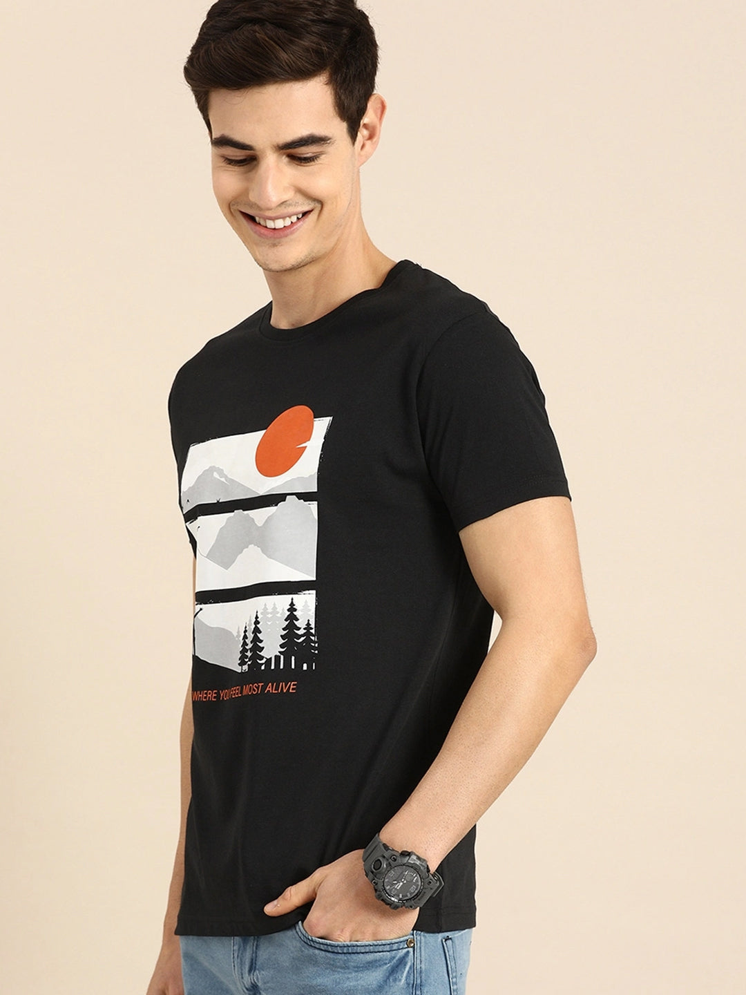 Men's Alive Print Graphic Slim Fit Tee