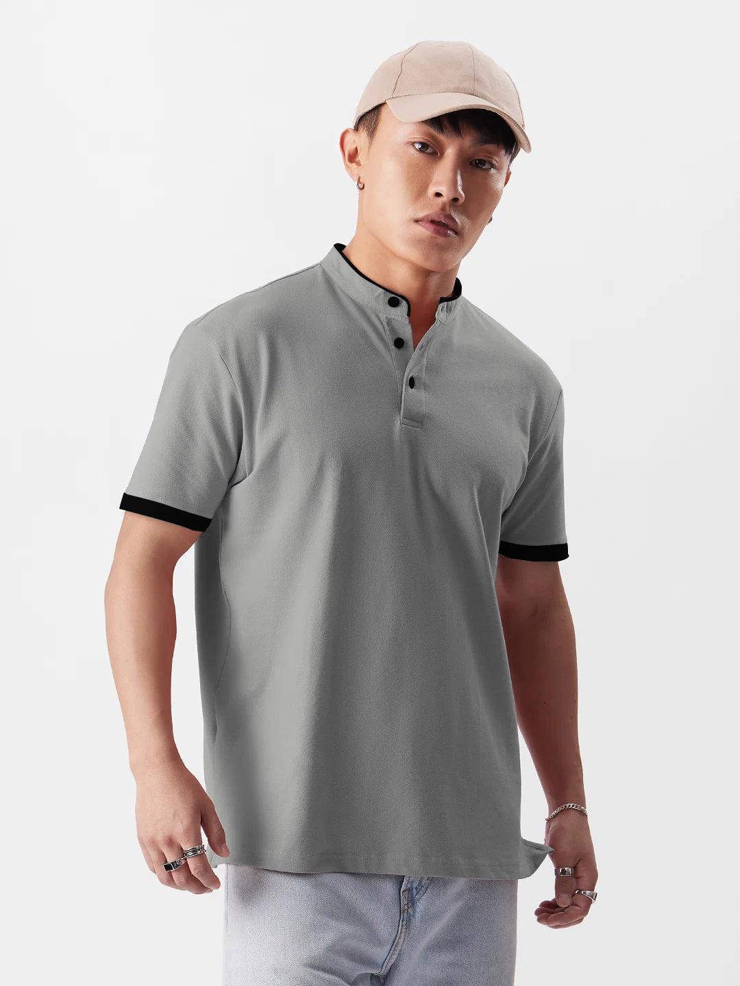 Men's Slim Fit Mandarin Collar Premium Polo