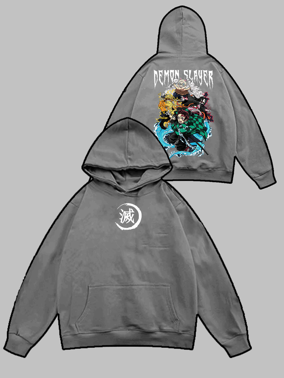 Oversized Demon Slayer Heavy Fleece Printed Hoodie