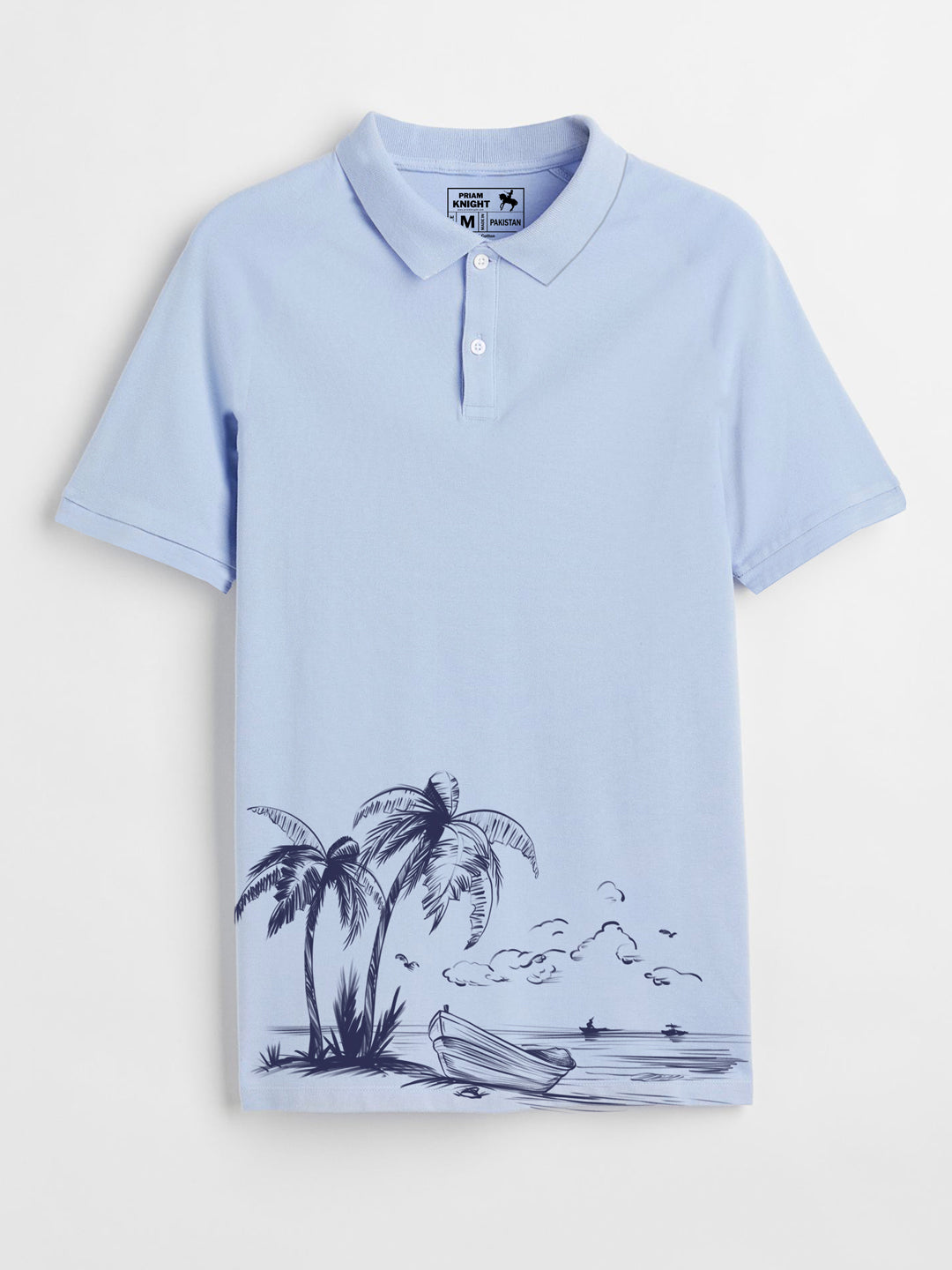 Men's Tree With Boat Printed  Sky Cotton Polo