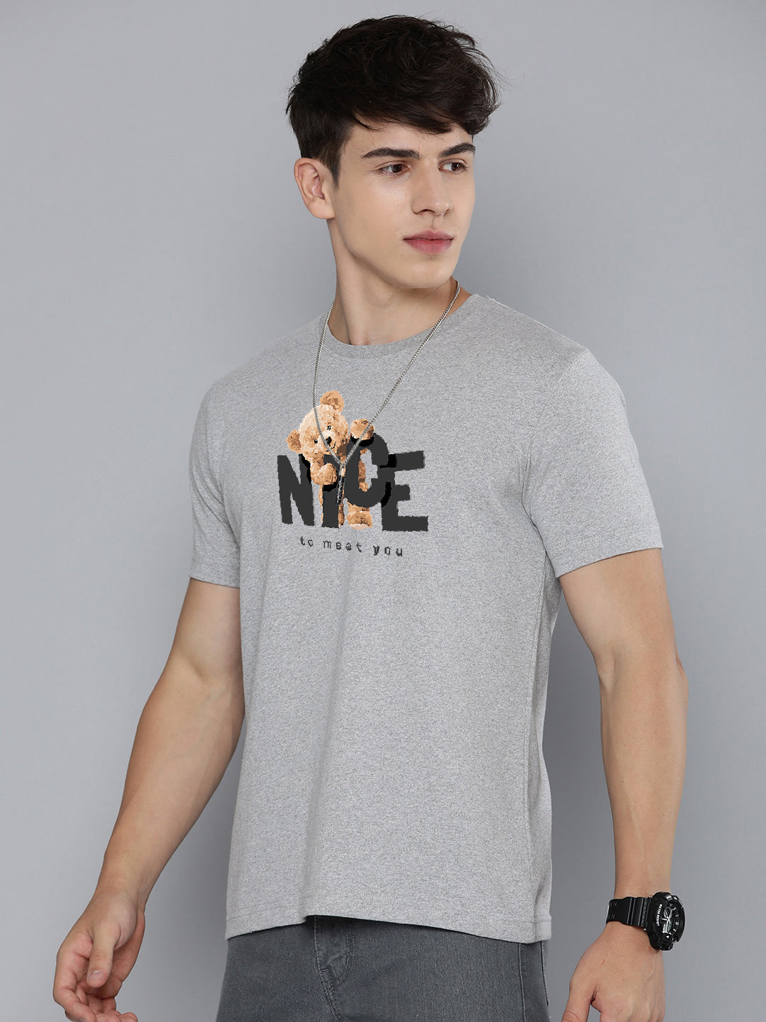 Men's Nice Bear Print Graphic Tee