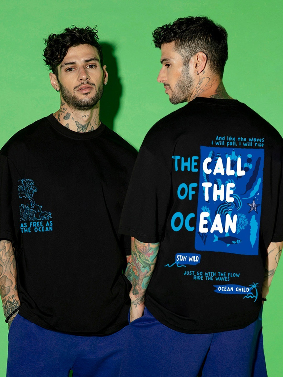 Men's Call Off the Ocean Oversized Black Graphic Tee