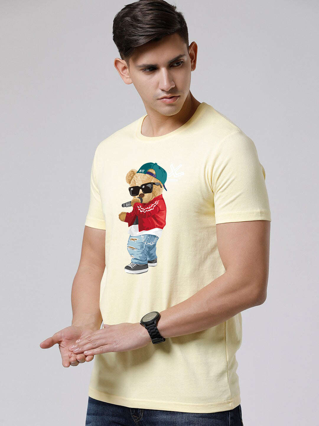 Men's Rap Bear Print Graphic Tee