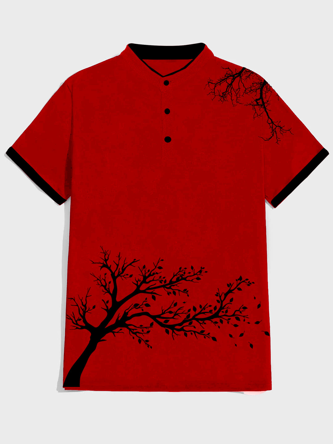 Men's Slim Fit Graphic Print Leaf Tree Mandarin Collar Polo