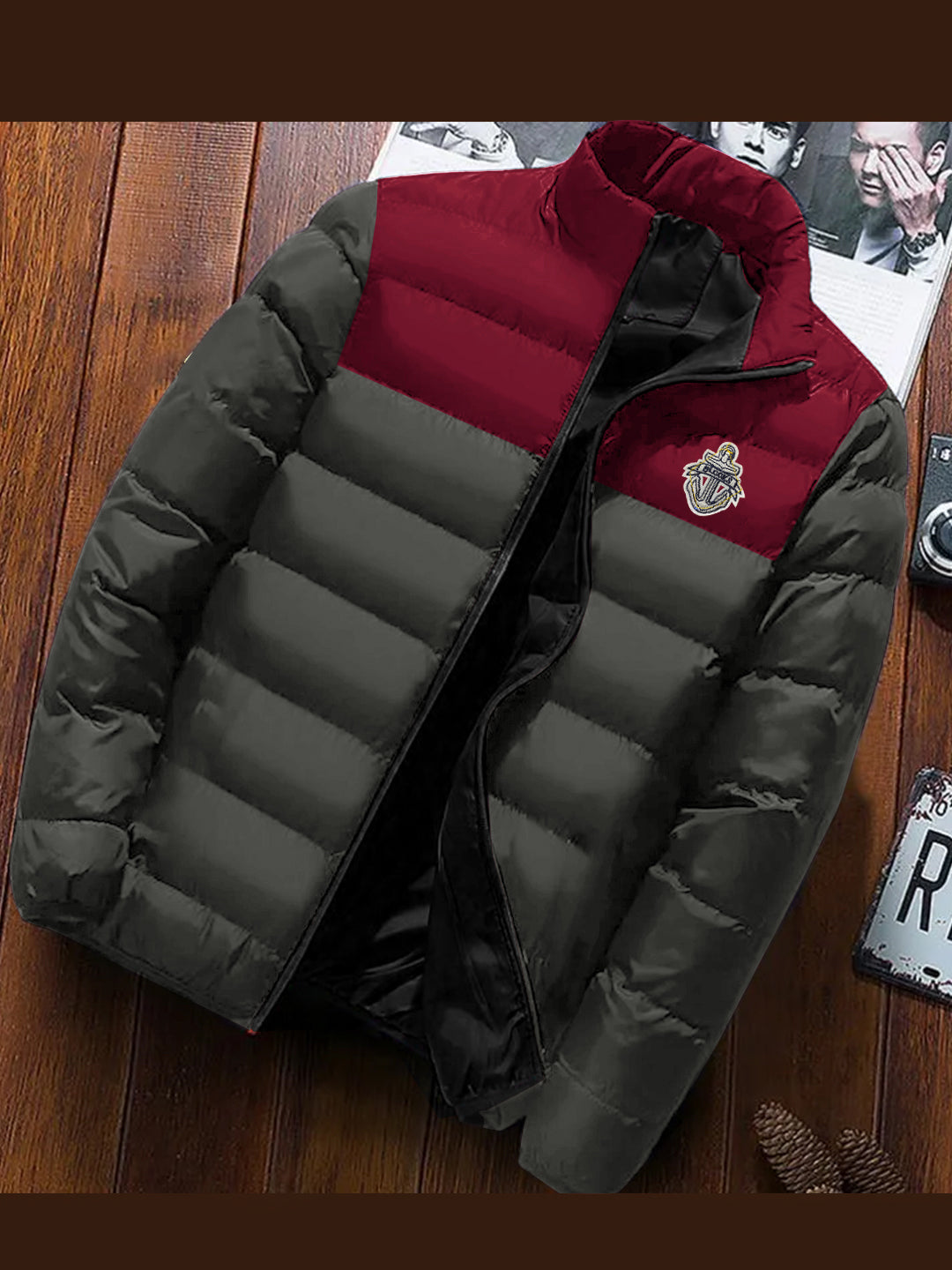 Men's Heavy Quilted Color Block Warm Puffer Jacket