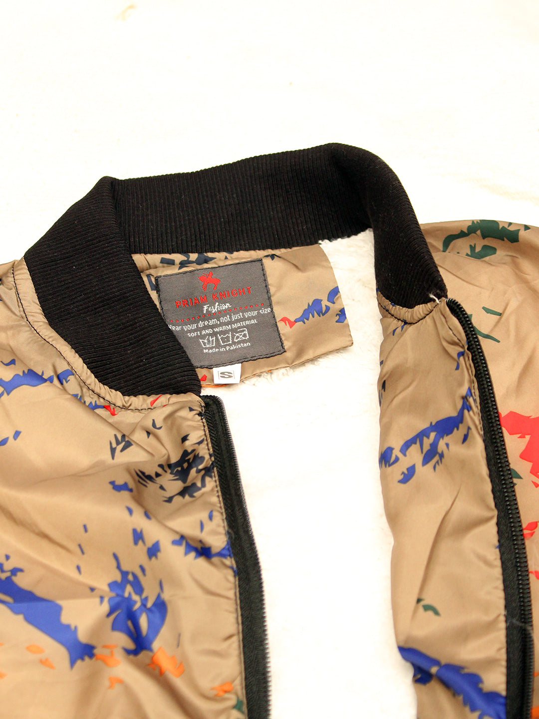 Men's Brush Pattern Self Printed inside Fur Bomber Jacket
