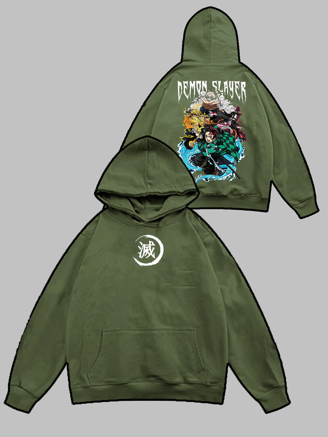 Oversized Demon Slayer Heavy Fleece Printed Hoodie