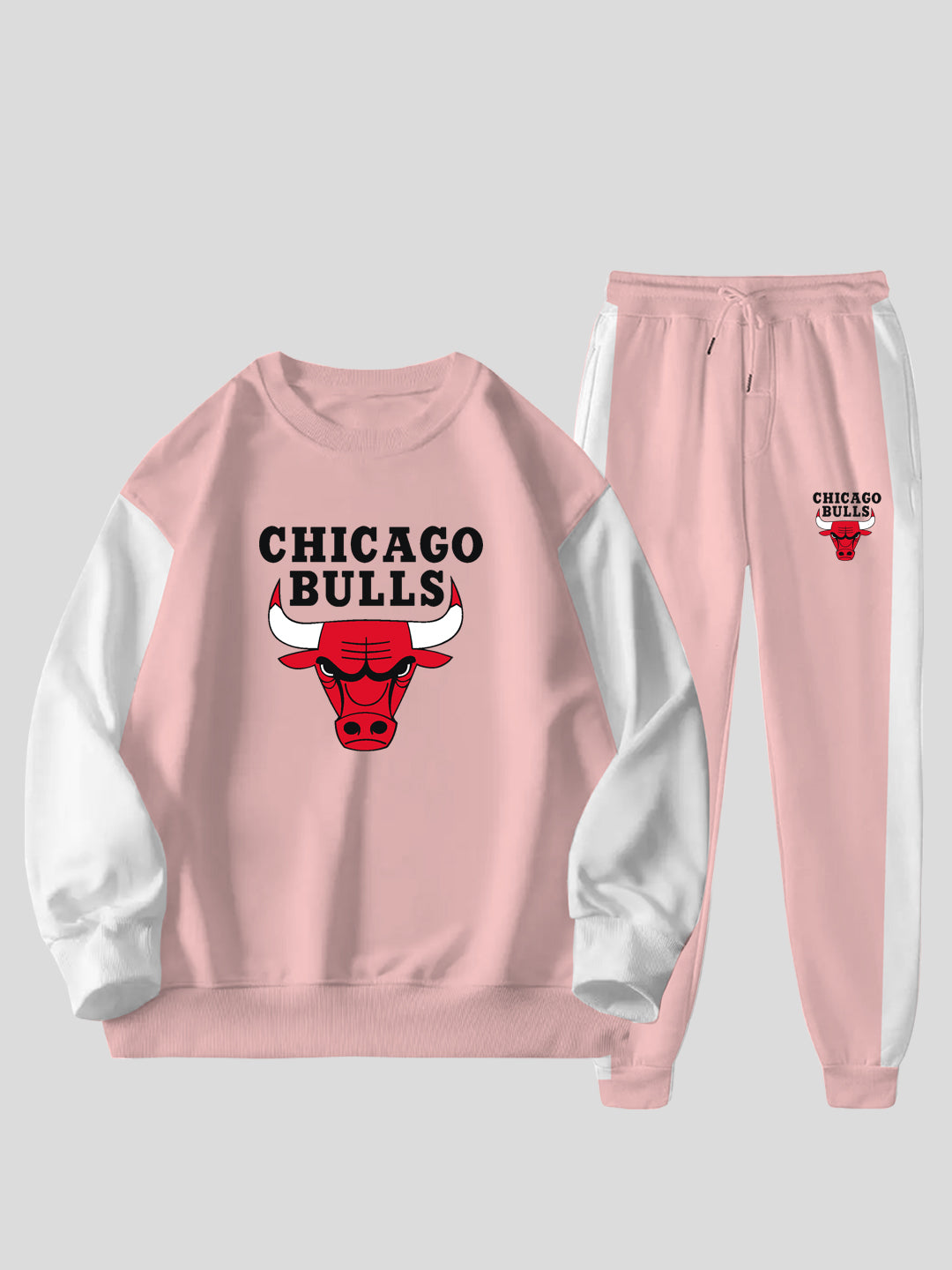 Round Neck Contrast Sleeves French Terry Chicago Bulls Tracksuit
