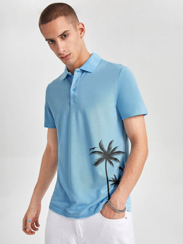 Men's Printed  Sky Cotton Polo