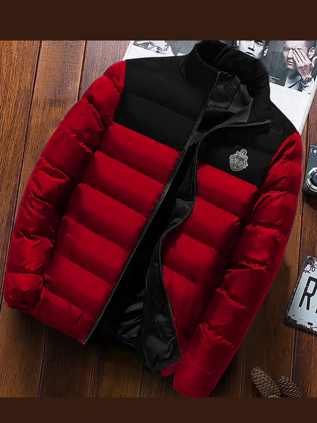 Men's Heavy Quilted Color Block Warm Puffer Jacket