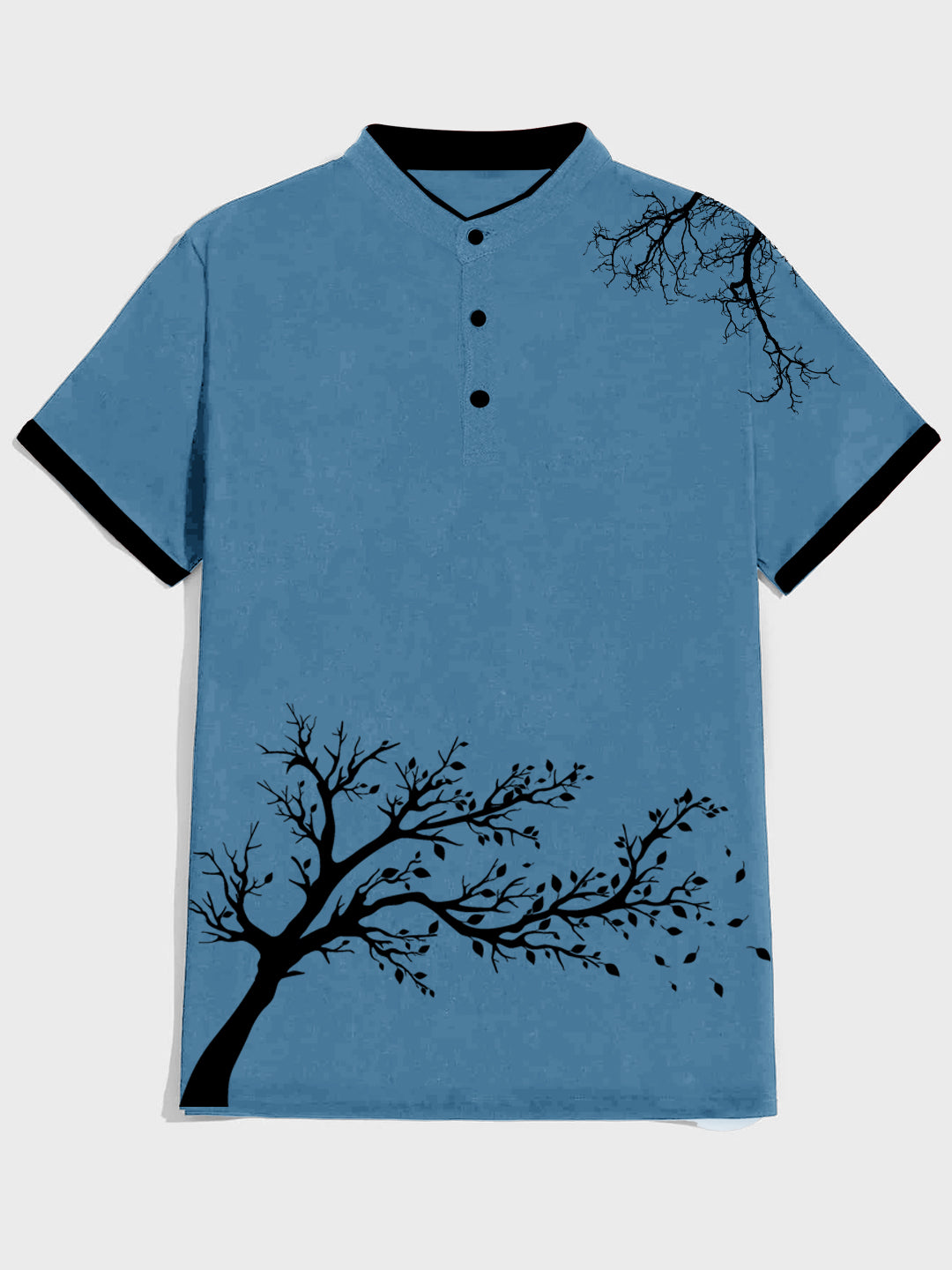 Men's Slim Fit Graphic Print Leaf Tree Mandarin Collar Polo