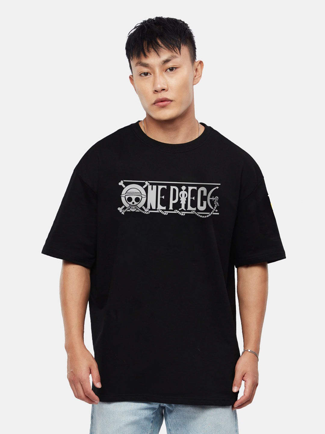 Men's One-Piece Oversized Black Graphic Printed Tee