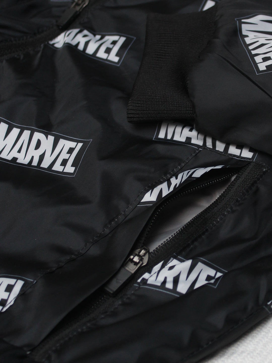 Men's Marvel All Over Self Printed inside Fur Bomber Jacket