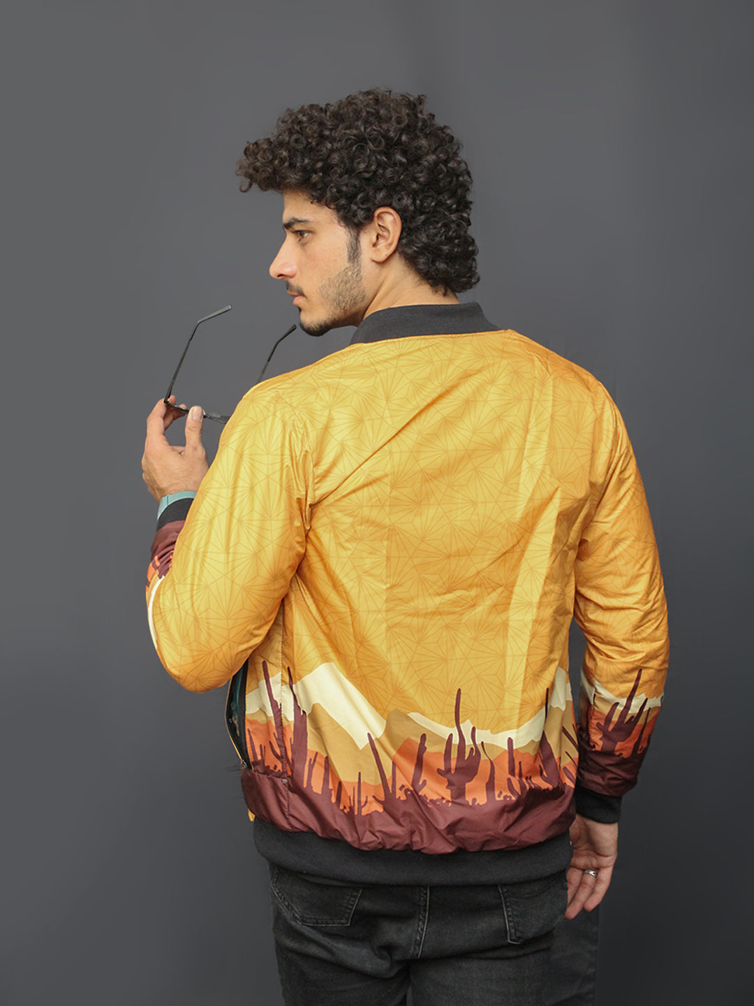 Men's Self Printed inside Fur Bomber Prime Orange Jacket