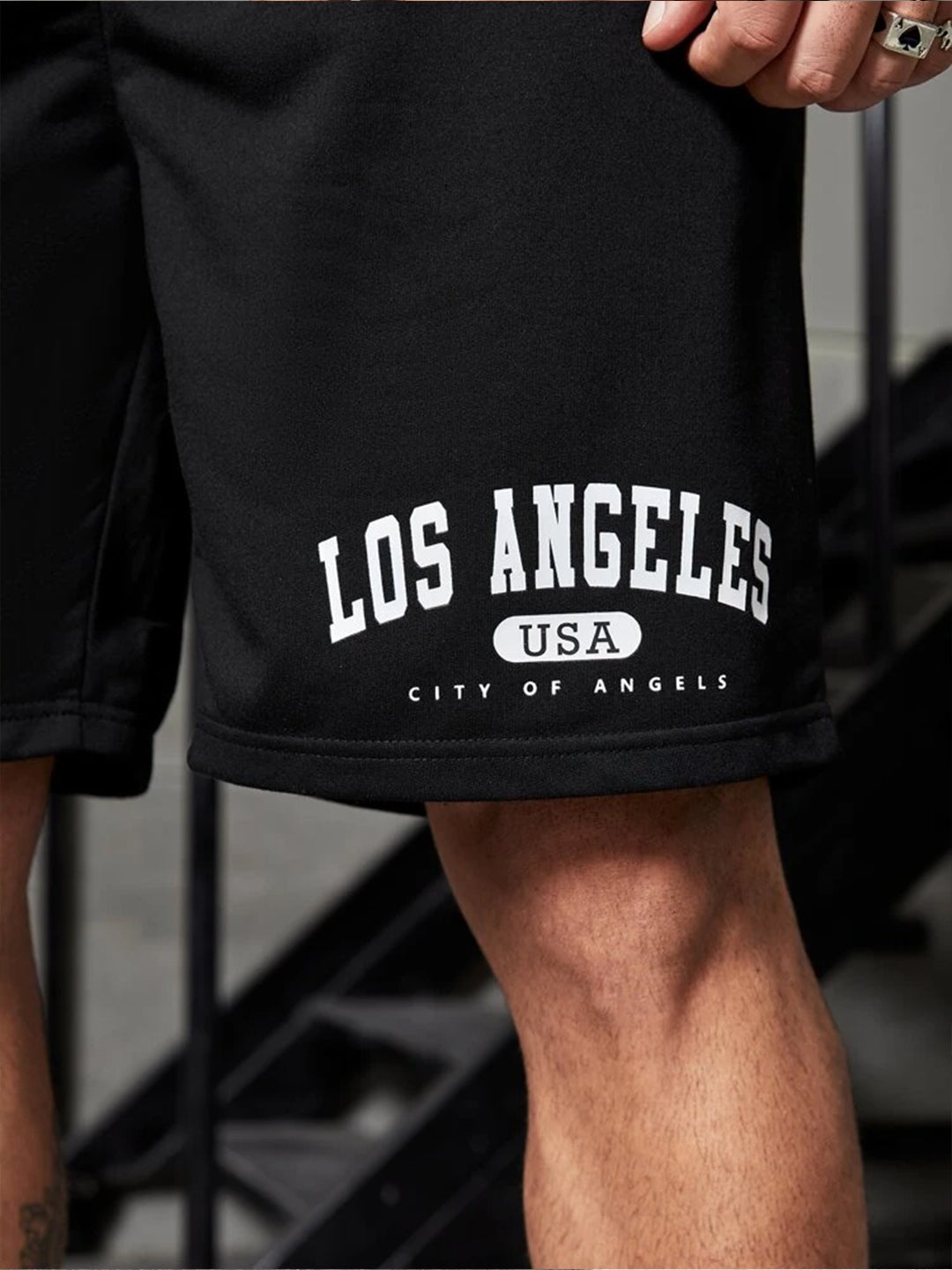 Men's Premium Graphic USA Los Angeles  Print Black Shorts