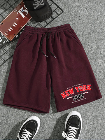 Men's Premium Graphic New York Print Maroon Shorts