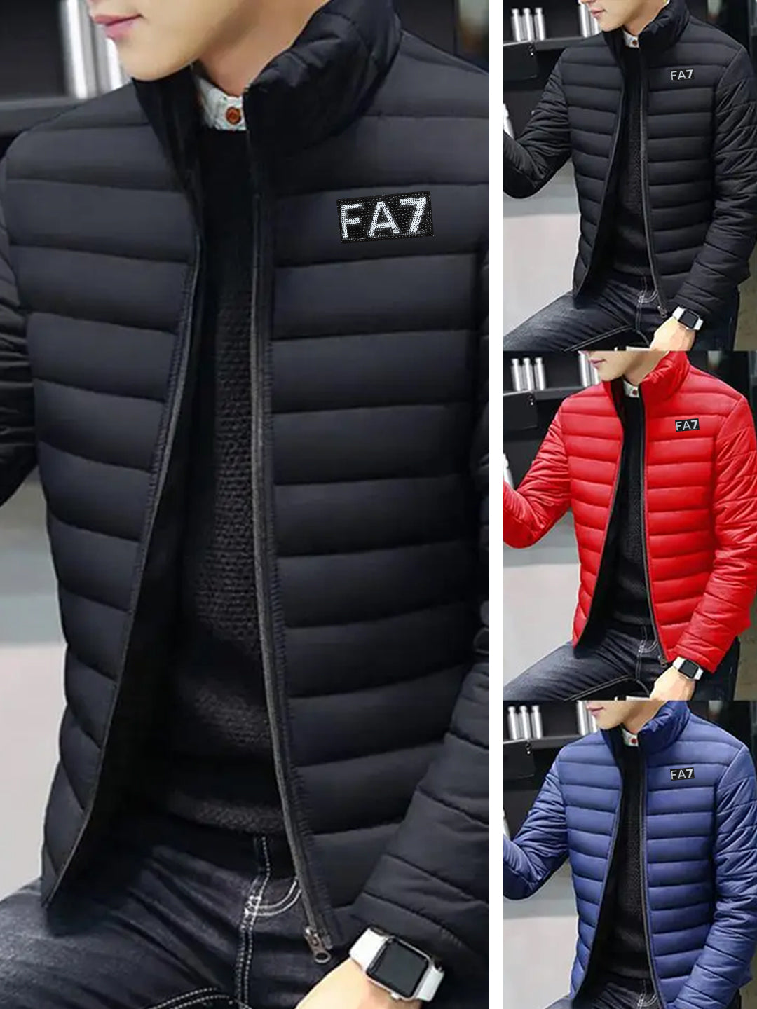 Men's FA7 Badge Heavy Quilted Thick Black Puffer Jacket