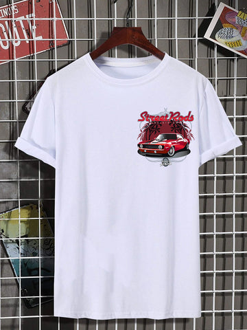 Men's Street Road Print Graphic Slim Fit White Tee