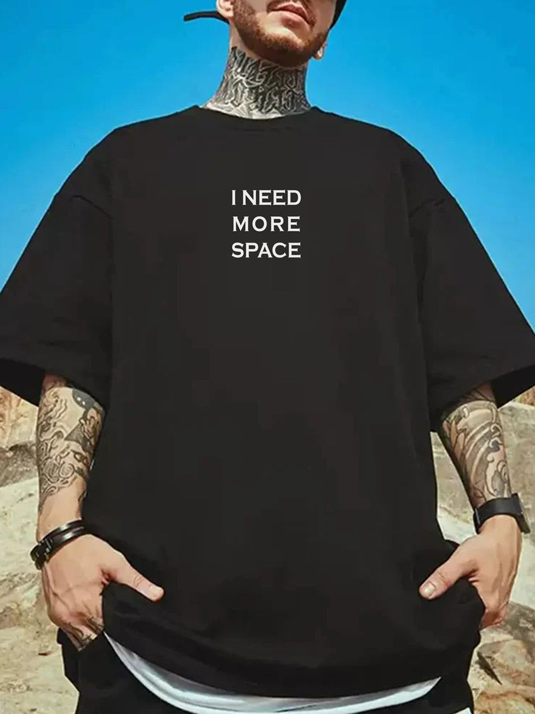 Men's Need More Space Oversized Black Graphic Tee
