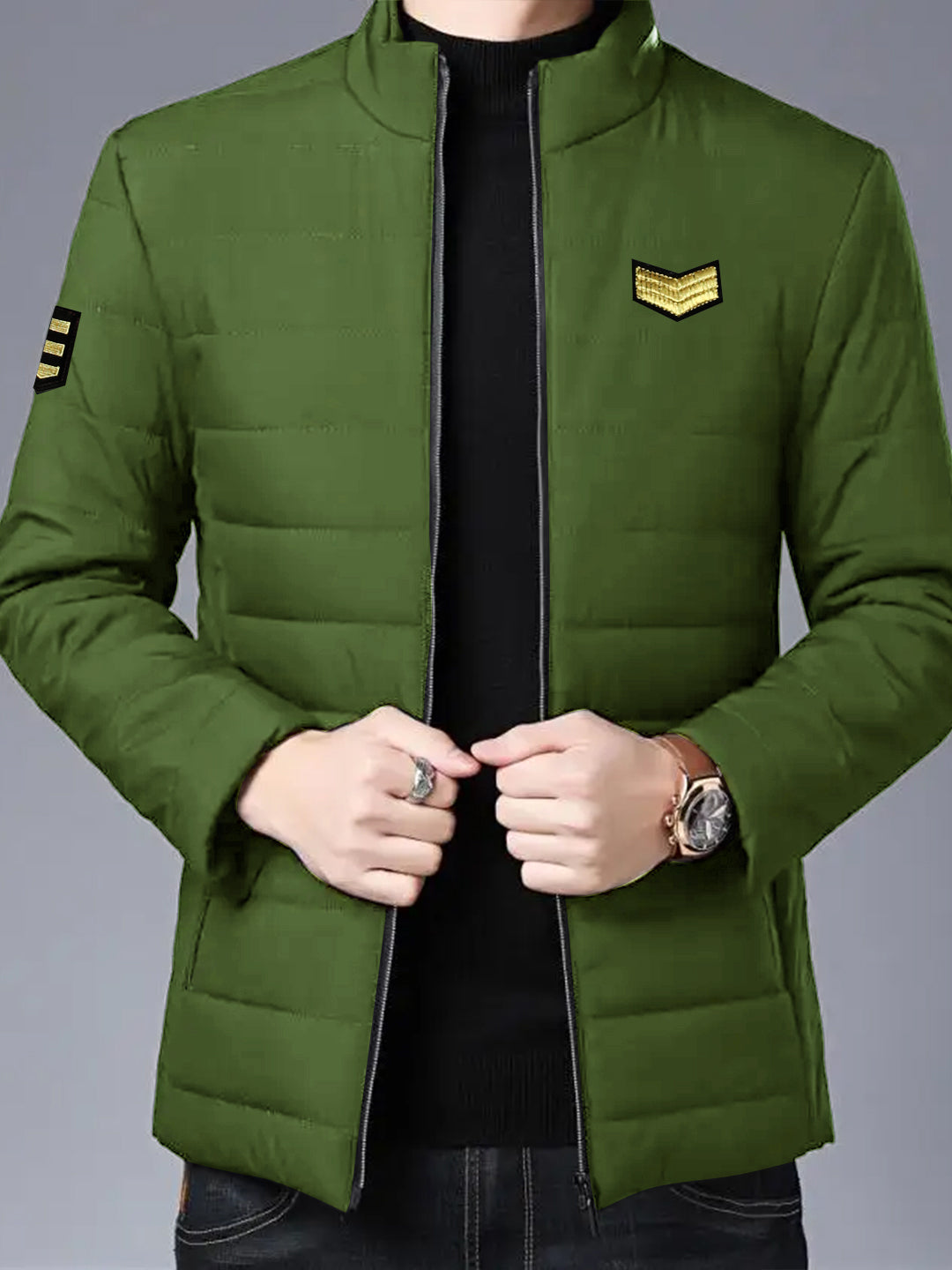 Men's Army Badge Heavy Quilted Thick Puffer Prime Jacket