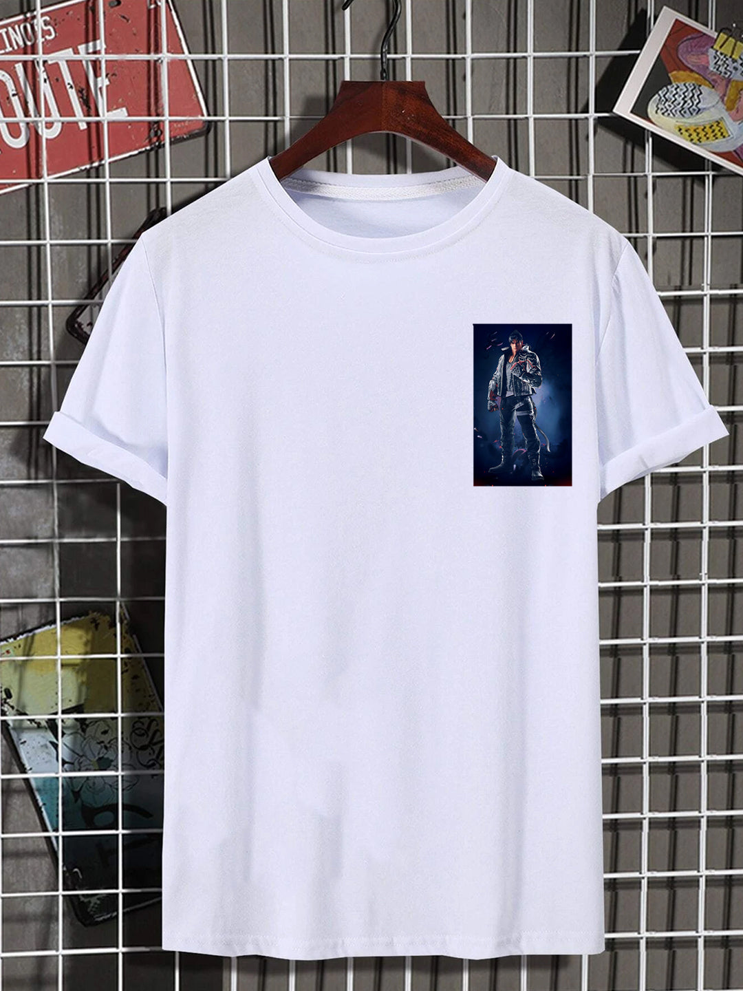 Men's Tekken Print Graphic Slim Fit White Tee