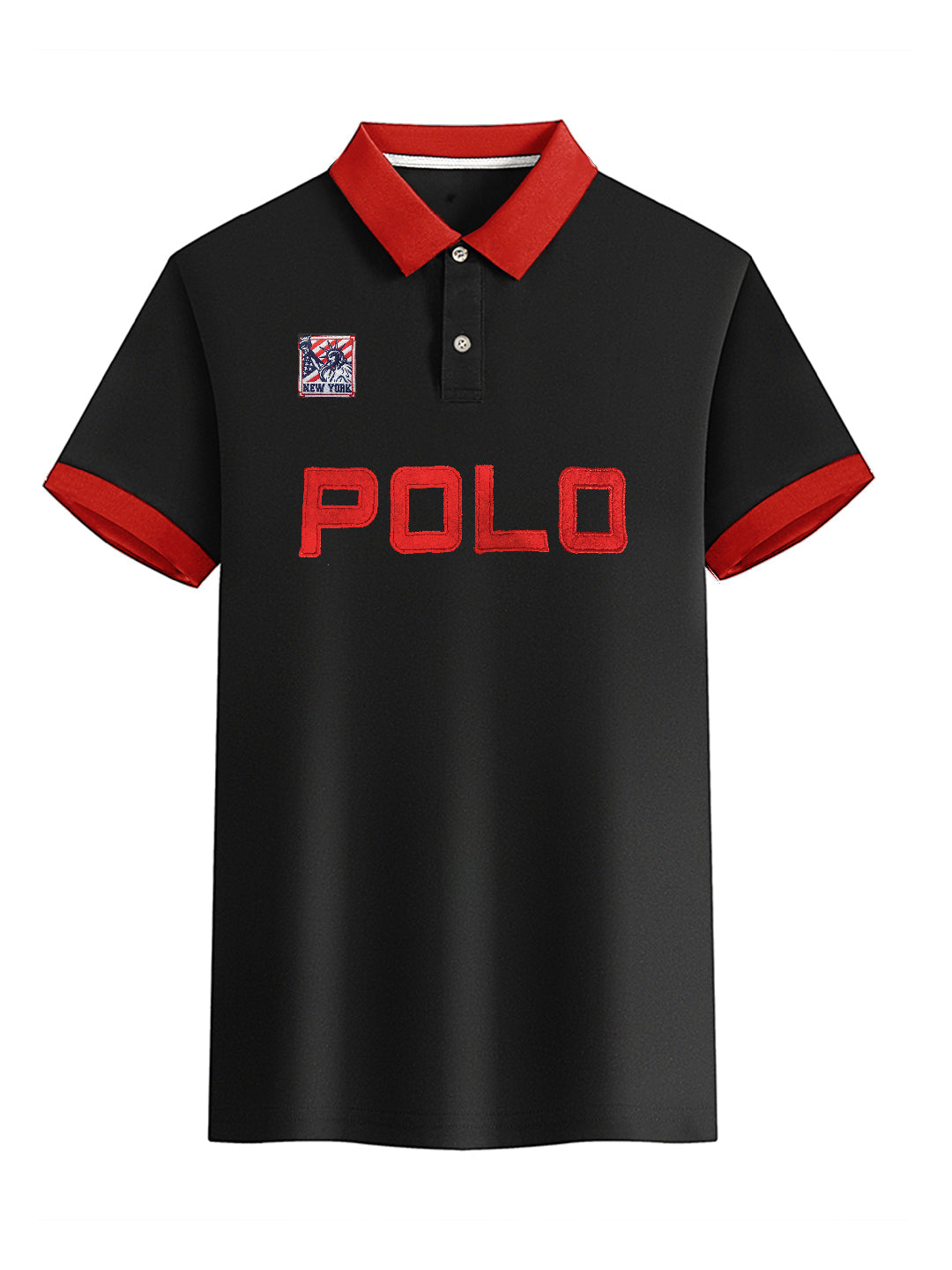 Men's Applique Logo Black Cotton Polo