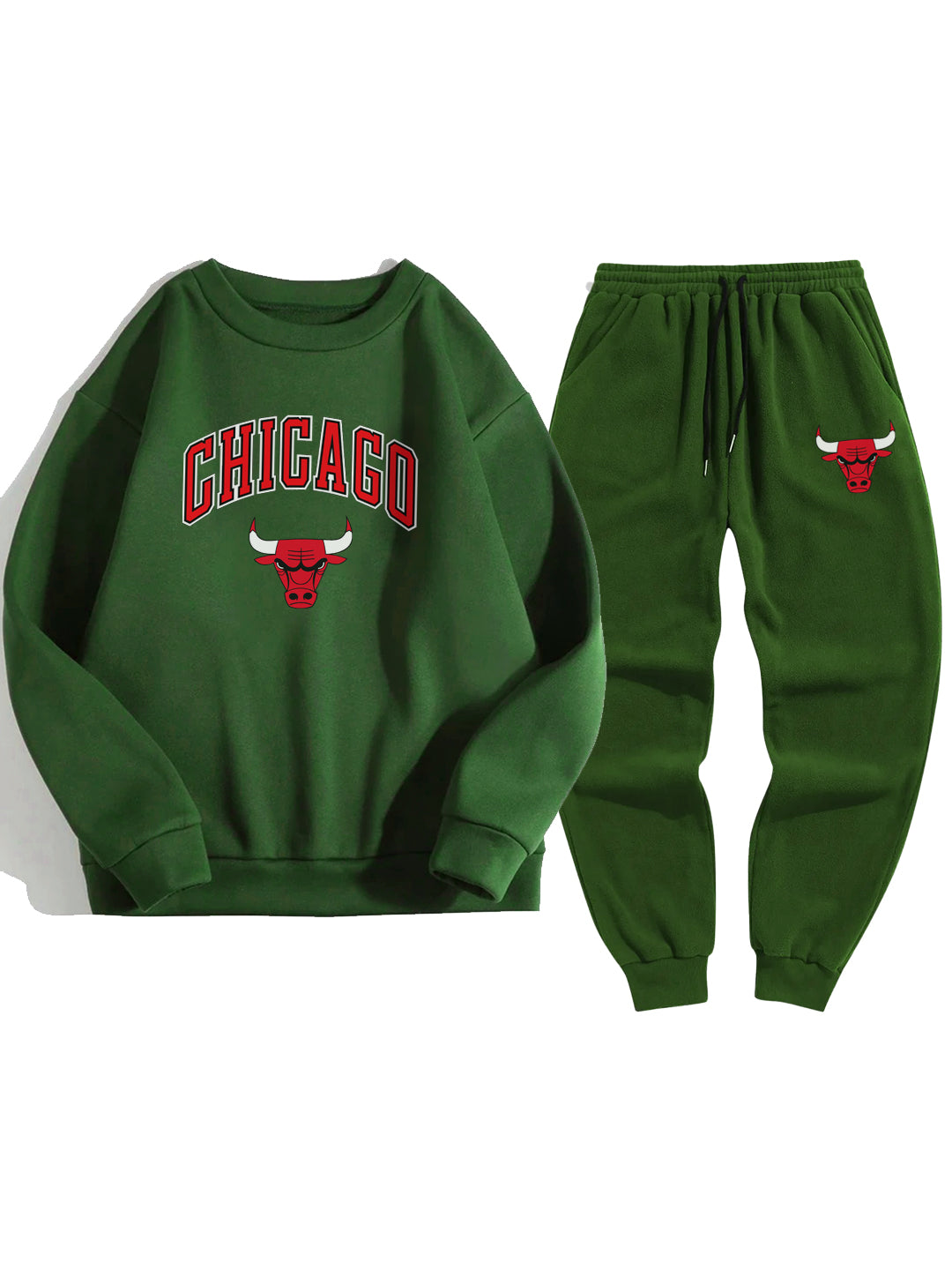 Oversized Heavy Gauge Chicago Bull Printed Fleece Tracksuit