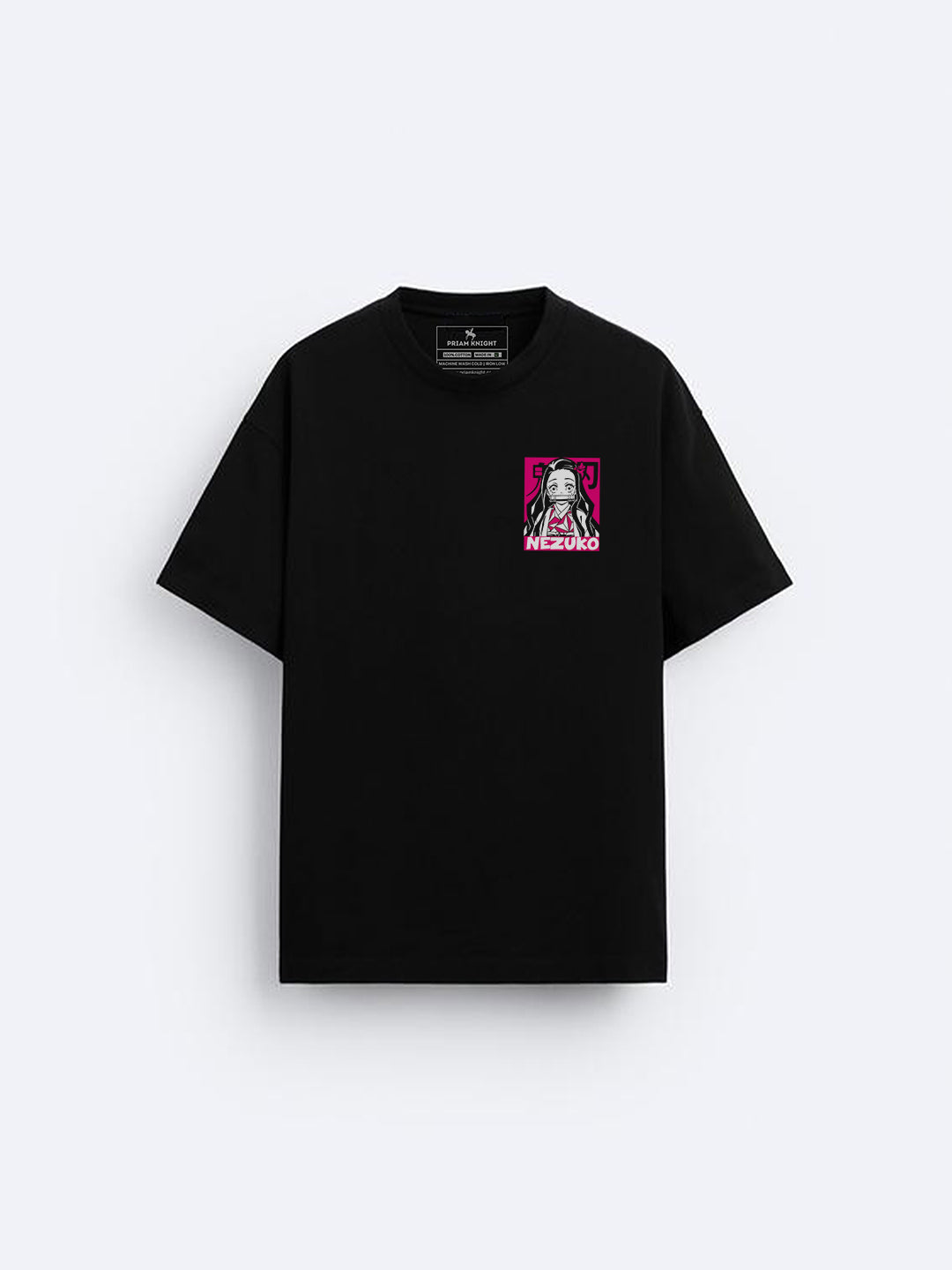 Men's NEZUKO Oversized Graphic Printed Black Tee