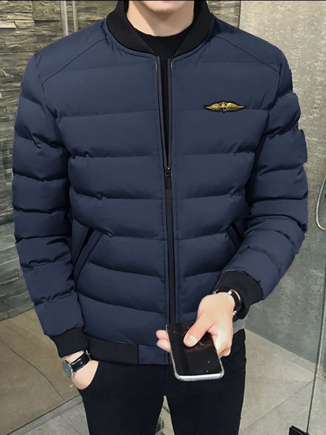 Men's Golden Wings Heavy Quilted Thick Bomber Puffer Jacket