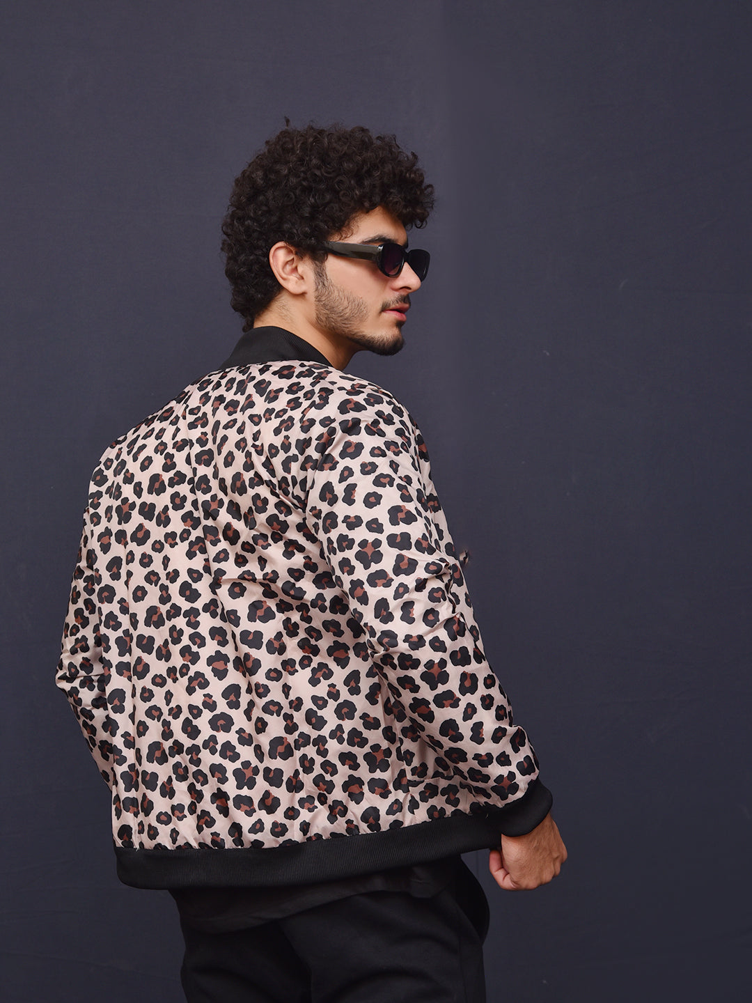 Men's Leopord Self Printed inside Fur Bomber Jacket